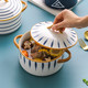 KAWASIMAYA 川岛屋 青禾日式双耳大碗汤碗大号家用创意个性汤盆陶瓷带盖泡面碗