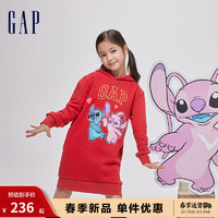 Gap【史迪奇联名】女童春季2024抓绒卫衣裙847160儿童连衣裙 红色 150cm(L)亚洲尺码