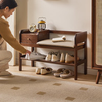 家逸实木换鞋凳入户门可坐鞋凳式鞋柜家用穿鞋凳现代简约软包长凳子 胡桃色【80cm】