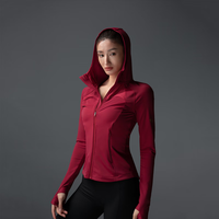 Monster Guardians运动外套女 吸湿排汗弹力亲肤连帽紧身长袖外套 山茶红 Camellia Rose XL