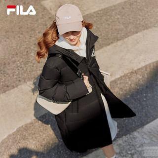 FILA 斐乐 款羽绒服冬男女装长款保暖外套加厚上衣 正黑色-BK 175/96A/L