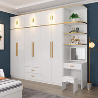 徕伊艾佳衣柜白色大衣柜北欧轻奢极简现代组合装家用卧室实木质带妆台柜子 衣柜+梳妆台+顶柜 四门衣柜
