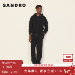 Sandro 男装黑色休闲系带松紧腰身慢跑长裤SHPJO00054 黑色 L