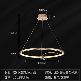 寻灯阁轻奢圆环吊灯led客厅灯创意彩色水晶花装饰卧室现代简约中山灯具 钛金色 单圈50cm 三色光