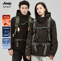 JEEP SPIRIT 冲锋外套秋冬两件套三合一抓绒内胆保暖户外运动防风登山服 黑色 2XL