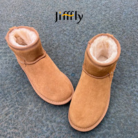 jifffly雪地靴女冬季舒适防滑真牛皮棉鞋女加绒加厚保暖面包靴 栗色（JFY-725） 36