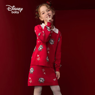 Disney 迪士尼 童装儿童女童套装裙子加厚毛衣衫拜年服23冬DB331TE16大红110