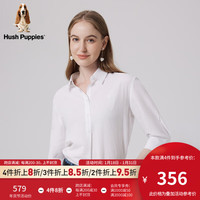 Hush Puppies暇步士女装2024春季基础纯色简约通勤宽松版亚麻混纺透气衬衫 118白色 L