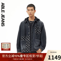 ABLE JEANS24春季反叛时代拼接连帽工装牛仔夹克男士休闲外套741092 炭黑 XS