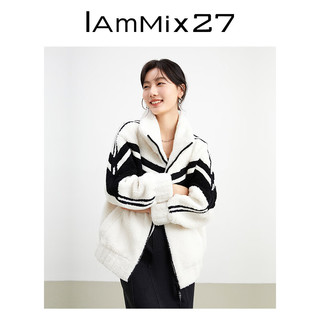 Iammix27秋冬颗粒绒外套女宽松休闲百搭仿羊羔毛加厚保暖立领夹克 黑白 XS