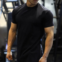 GEKM肌肉兄弟夏季运动短袖男弹力速干显肌肉百搭纯色T恤 黑色 3XL【170-190斤】