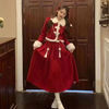 唐风暖过年衣服套装女新年衣服红色圣诞战袍圣诞节秋冬连衣裙外套两 红色 S