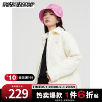 美特斯邦威棉衣女士字母印花保暖外套小棉袄夹克 清新白 155/S