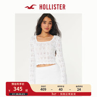 HOLLISTER24春夏长袖钩镂空方领修身针织衫 女 356511-1 白色 XXS (160/80A)