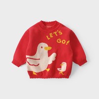 LABISHU 拉比树 童装女童新年红色毛衣儿童宝宝线衣秋冬装婴儿套头针织衫