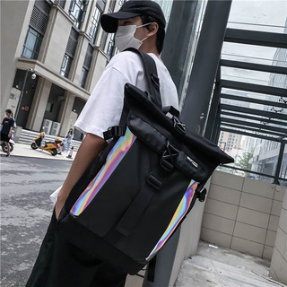 IRD大容量双肩包男韩版书包多功能背包时尚潮流轻便旅行包电脑包 黑色