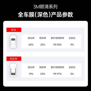 3M 汽车贴膜 汽车膜 太阳膜 隔热膜车窗膜汽车玻璃膜汽车用品 朗清系列-全车膜(深色) 轿车