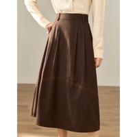 文艺复古半身裙女秋冬休闲百搭撞色高腰显瘦中长a字裙子