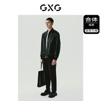 GXG 男装  黑色棒球领设计简约夹克皮衣外套男士 23年冬季