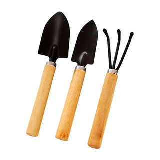 德沃多肥料园艺工具三件套木柄小铁铲叉子耙子锹盆栽养花种菜多肉种植工具 工具三件套（木柄）