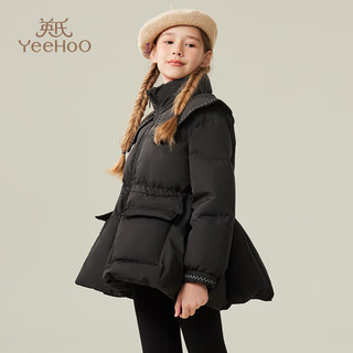 英氏（YEEHOO）女童羽绒服儿童保暖外套冬季加厚上衣中大童装外出服 黑色 130