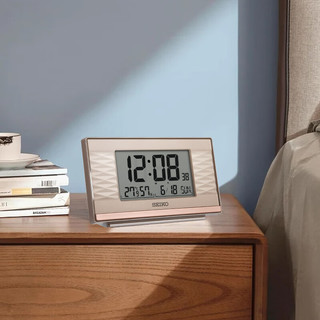 SEIKO日本精工时钟家用温湿度显示日历星期卧室双组闹铃电子闹钟 金色 电池