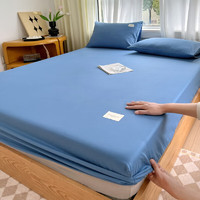 猫人床笠单件床罩1.8x2米席梦思加厚夹棉床单床套透气防滑床垫保护套 运动蓝 150x200cm三件套