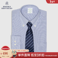 布克兄弟（BrooksBrothers）男士秋冬扣结领棉质免烫修身格纹长袖正装衬衫 4003-蓝色格纹 15/H/2