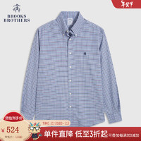 布克兄弟（BrooksBrothers）男士春秋格纹扣结领修身免烫长袖衬衫 4000-蓝色 M