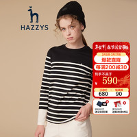 HAZZYS哈吉斯女装 秋季经典条纹长袖T恤ABTSE02CE04 黑色BK 160/84A 38