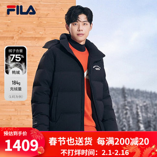 FILA 斐乐 张艺兴同款羽绒服外套冬男女装运动休闲保暖连帽上衣 正黑色-BK 170/92A/M