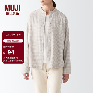 MUJI 無印良品 无印良品（MUJI） 女式 法兰绒 立领衬衫 长袖格子上衣秋季 女士白衬衣 BCB41C2A 米色格纹 XL
