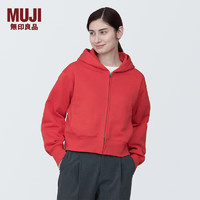 无印良品 MUJI 女式 紧密织 拉链衫 女外套春季款 连帽卫衣 短款  红色 L(165/88A)