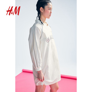 H&M2024春季女装时尚休闲百搭V型翻领连衣裙1227073 白色/Glance 155/80A XS