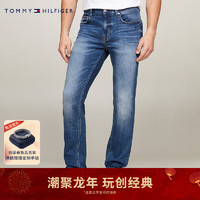 TOMMY HILFIGER 24春季男装复古蓝色水洗微弹做旧直筒牛仔裤MW0MW34698 牛仔蓝1CX 30