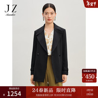 玖姿·安娜蔻知性衣橱大翻领西服纽扣腰带短风衣外套女2024春季 素黑 XS