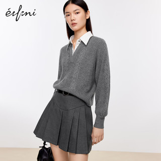 伊芙丽（eifini）伊芙丽假两件V领绞花衬衫针织衫女2023冬1EA231971 暗灰 150/75CM/XS