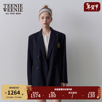 Teenie Weenie小熊2024春季休闲学院风中长款轻商务西装外套女 藏青色 170/L