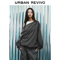 URBAN REVIVO UR2024春季女潮流高街假两件设计感肩部褶皱卫衣UWJ440003 中灰 S