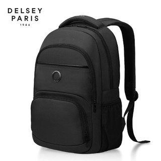 DELSEY戴乐世电脑包双肩包商务背包大容量书包15.6英寸轻薄笔记本电脑包 黑色立体商务款