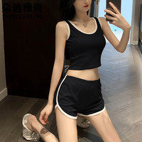 朵迪雅尚运动短裤女纯棉夏宽松显瘦a字休闲外穿潮阔腿三分裤跑步外穿小个子瑜伽裤 黑色 M