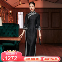 玺玥20季中国风真丝提花老上海传统盘扣长款旗袍连衣裙 120cm L