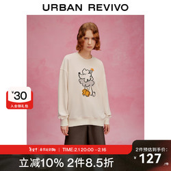 URBAN REVIVO UR冬季女时尚休闲简约减龄卡通刺绣宽松卫衣UWU430066 象牙白 M