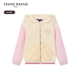 Teenie Weenie Kids小熊童装24春季女童撞色连帽拉链开衫卫衣 象牙白 110cm