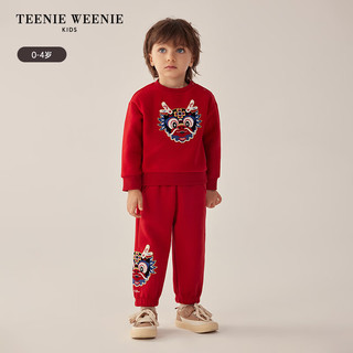 Teenie Weenie Kids小熊童装24早春男宝宝龙年红色加绒运动裤 红色 100cm