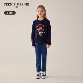 Teenie Weenie Kids小熊童装24早春女童简约松紧腰刺绣牛仔裤 牛仔色 150cm