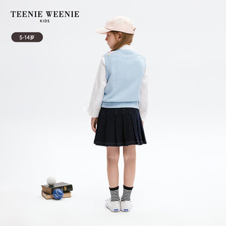 Teenie Weenie Kids小熊童装24早春女童萎形格纹毛织套头背心 蓝色 140cm