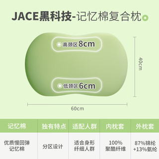 JaCe记忆棉枕豆豆枕家用天然成人护头颈椎助睡眠枕头枕芯6-8cm绿色 抹茶绿【6-8cm护颈】偏低款