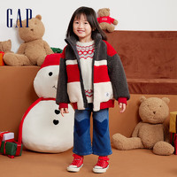 Gap女幼童冬季2023LOGO仿羊羔绒夹克841166儿童装宽松外套 红棕拼接 110cm(4-5岁) 亚洲尺码