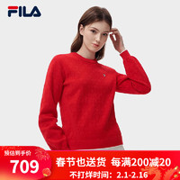 斐乐（FILA） FILA 斐乐女子织衫春季时尚圆领宽松休闲长袖上衣 传奇红-RD 175/92A/XL